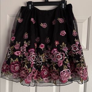 City Studio Black Skater Skirt with Pink & Gold Floral Embroidery